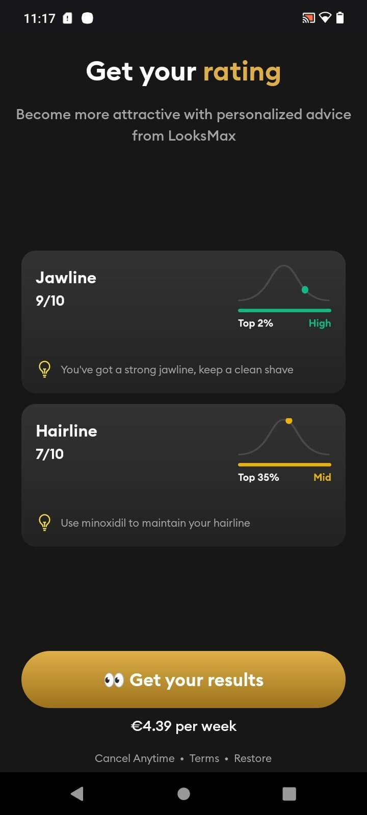 Screenshot LooksMax AI APK untuk Analisis Penampilan dan Saran Gaya